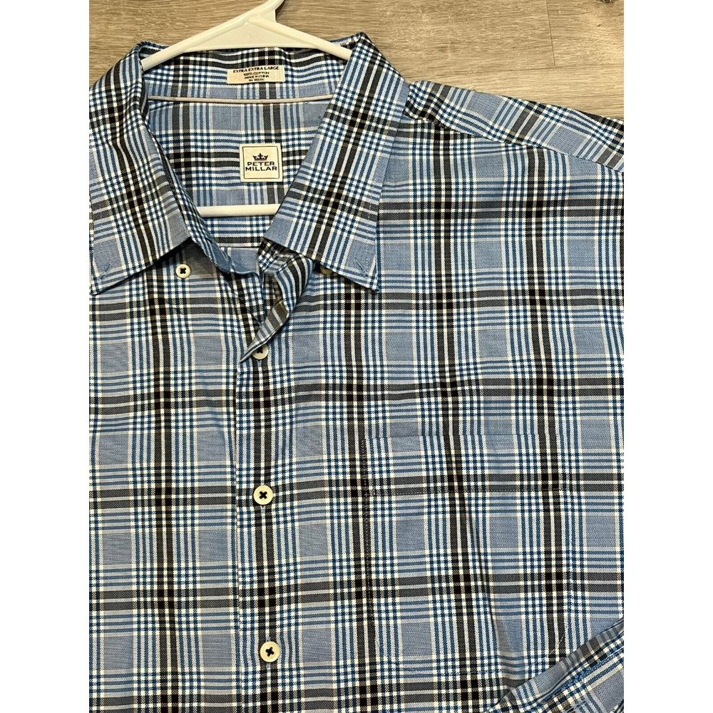 Peter Millar Blue Plaid Cotton Button Front Long Sleeve Shirt Size XXL - Picture 2 of 6